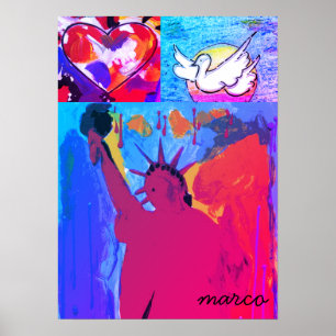 Poster estátua moderna da liberdade Pomba vermelha de Wa