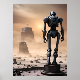 Poster Estátua robótica gigante em Wasteland AI isolada
