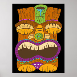 Poster Estátua Tiki de Madeira com Boca Aberta, Preto Eng
