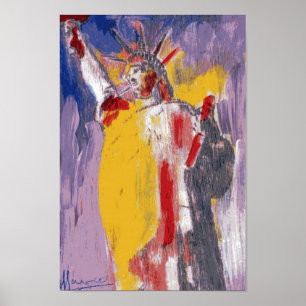 Póster Estatuagem de cor amarela vermelha moderna da Libe