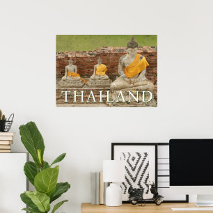 Poster Estátuas de Budas Sentados Ayutthaya, Tailândia