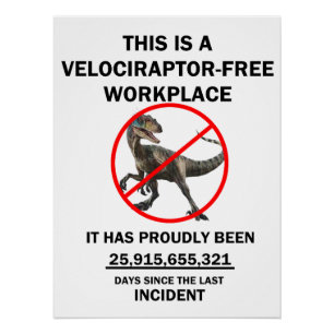 Póster Este é um local de trabalho livre de velocirraptor
