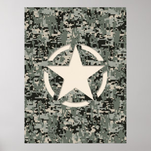 Póster Estêncil Estrela na Camuflagem Digital