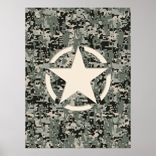 Póster Estêncil Estrela na Camuflagem Digital (Frente)
