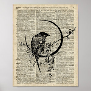 Póster Estêncil preto do pássaro do corvo sobre a pági