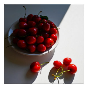 Póster Estética ainda vive com cerejas maduras em branco