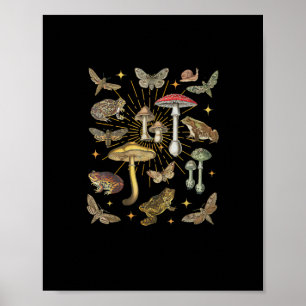 Poster Estética Cottagecore Cogumelo Sapo Borboleta Gobl