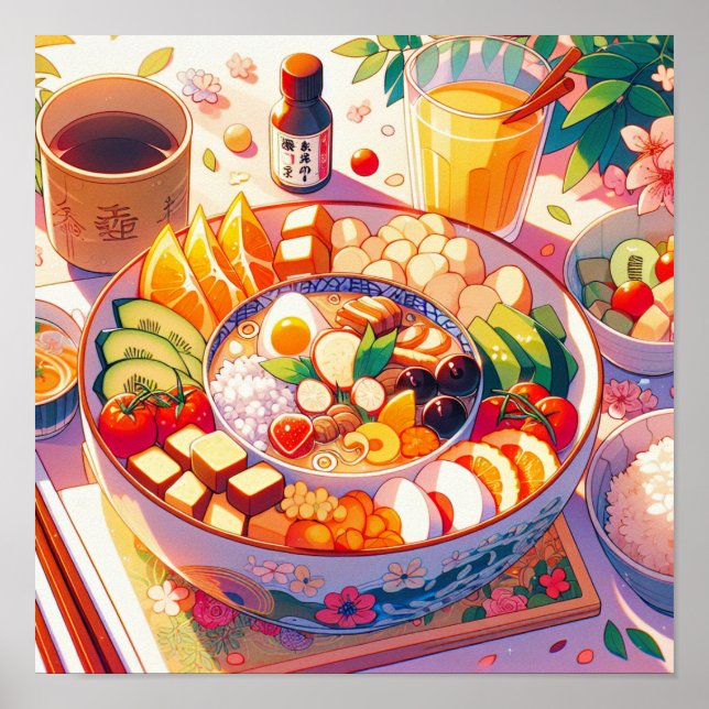 Poster Estética da Comida japonesa Anime dos anos 90 (Frente)