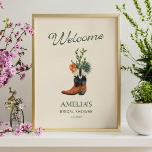 Poster Estética de Boas-Vindas para Chá de Noiva Cowgirl