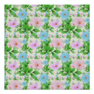 Póster Estética de Padrão Floral Pastel   Aquarela