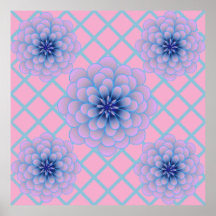 Poster Estética de Padrão Floral Roxo Azul Pastel Sem Cos