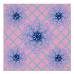 Póster Estética de Padrão Floral Roxo Azul Pastel Sem Cos