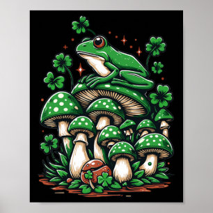 Poster Estética de Sapo Cottagecore Sob Cogumelo Dia de S