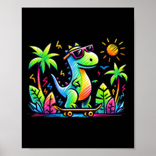 Poster Estética Kidcore Dinossauro Skate Doodle Al
