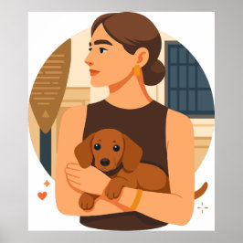 Poster Estética Moderna de Mãe de Cachorro com Cachorrinh