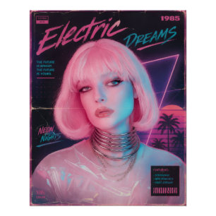 Póster Estética Synthwave Rosa dos Anos 80