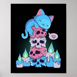 Poster Estética Transgênero Kawaii Gato Em Caveiras Sutil