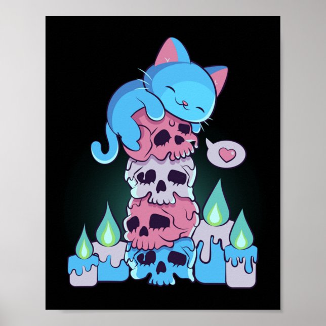 Poster Estética Transgênero Kawaii Gato Em Caveiras Sutil (Frente)