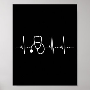 Poster Estetoscópio Pulsação Ekg Enfermeira Médica Coo