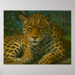 Poster Estilidade do ouro - Leopardo em repouso na folhag