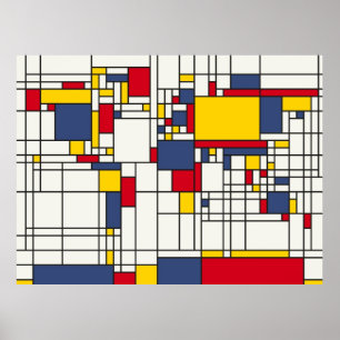 Póster Estilo abstrato de Mondrian do mapa do mundo