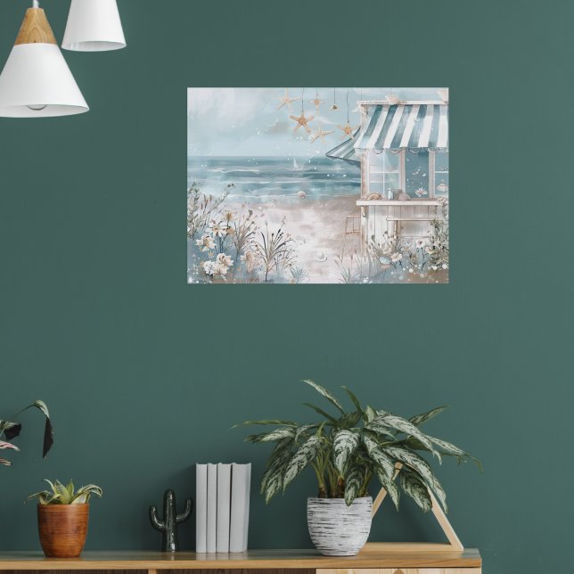 Poster estilo aquoso de ilustração de paisagem de praia f (Sala de Estar 1)