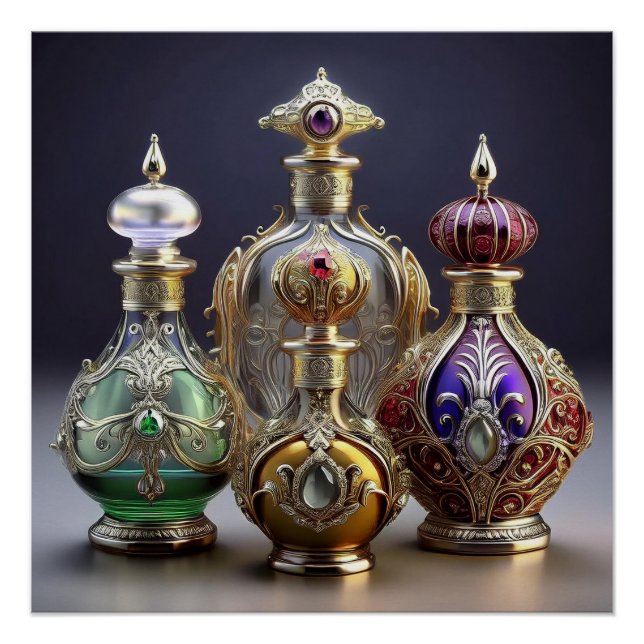 Póster Estilo Barroco Muito Ornamentado Garrafas Perfume (Frente)