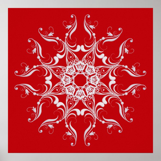 Poster Estilo Barroco Vermelho Floco de Neve (Frente)