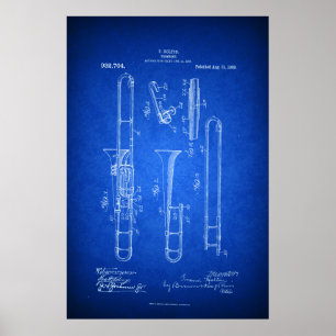 Póster Estilo Blueprint da Patente de Arte de Trombone Hi