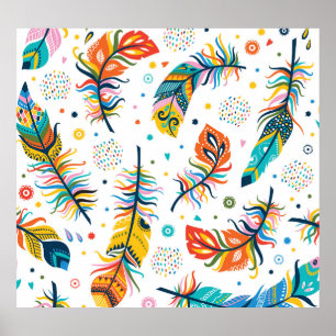 Poster Estilo Boho, padrão de pena sem falhas.