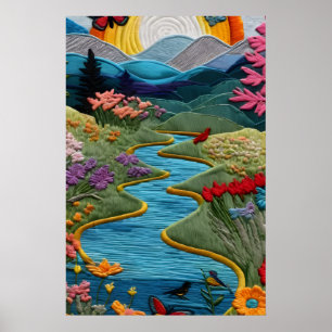 Poster Estilo Bordado Colorido Vale do Rio Vibrante 