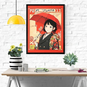 Póster Estilo clássico japonês - Rapariga com guarda-chuv