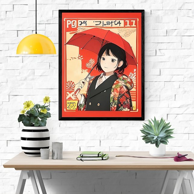 Póster Estilo clássico japonês - Rapariga com guarda-chuv (Criador carregado)