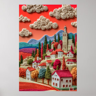 Poster Estilo Colorido de Tricô Vila Nuvens Caprichosas 