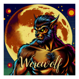 Póster Estilo da revista em quadrinhos Werewolf em frente
