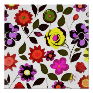 Póster Estilo de Anos setenta das Flores Funky Spring