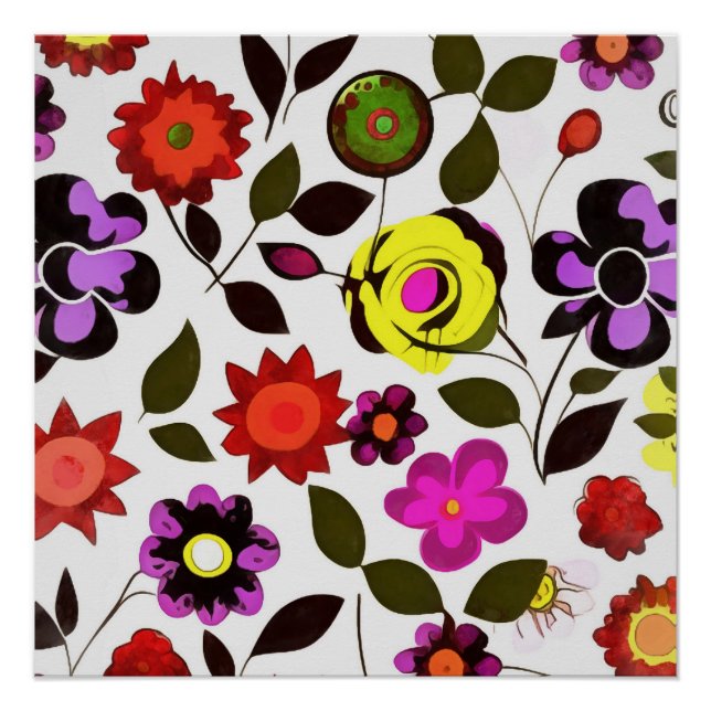Póster Estilo de Anos setenta das Flores Funky Spring (Frente)