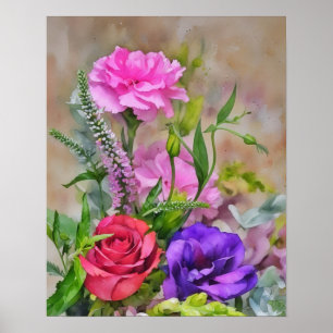 Poster Estilo de Aquarela Floral do Buquê Flor
