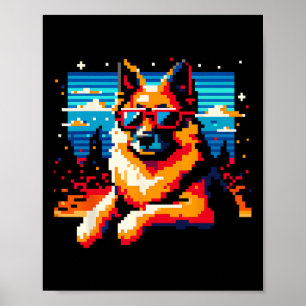 Poster Estilo de Arte de Pixel de Cachorro legal Natal