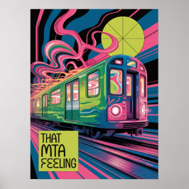Poster Estilo de Arte de Trem da MTA Psicodélico do Metrô