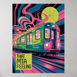 Poster Estilo de Arte de Trem da MTA Psicodélico do Metrô