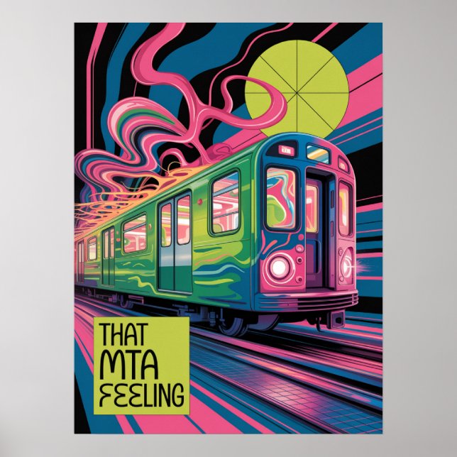 Poster Estilo de Arte de Trem da MTA Psicodélico do Metrô (Frente)