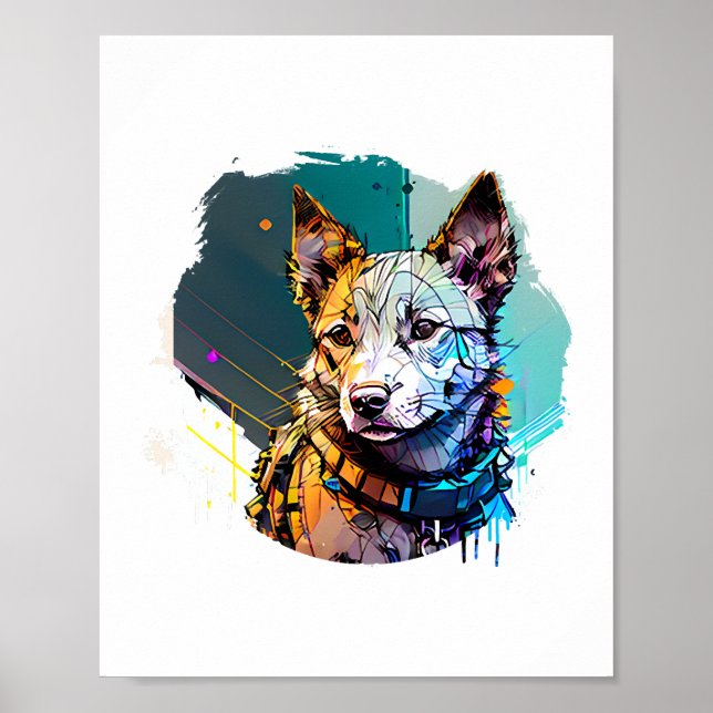 Poster Estilo de Arte em Tinta Retrato de Cachorro (Frente)