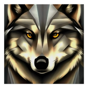 Póster Estilo De Arte Geométrica Do Lobo Da cinza