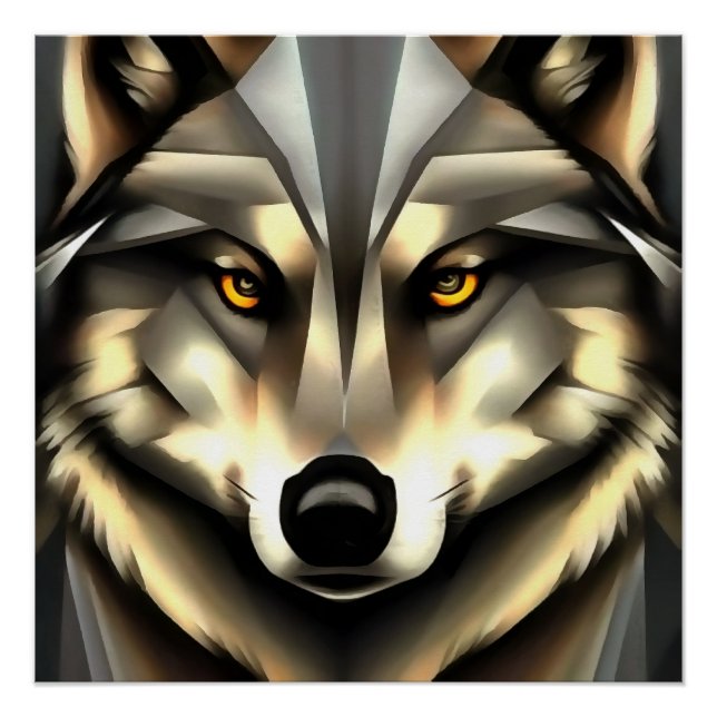 Póster Estilo De Arte Geométrica Do Lobo Da cinza (Frente)