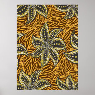 Poster Estilo de Batik Floral Abstrato africano