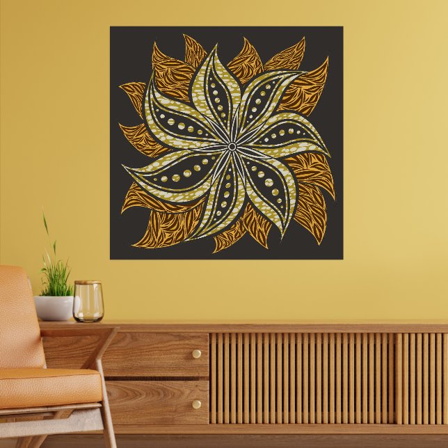 Poster Estilo de Batik Floral Abstrato africano (Sala de Estar 2)