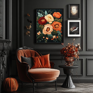 Poster Estilo de Bordado Floral Elegante Vintage Botânico