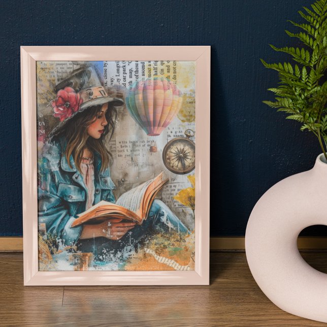 Poster Estilo de Colagem de Leitura de Rapariga (Criador carregado)
