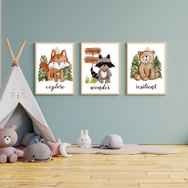 Poster Estilo de Cores-d-Água Cuta Urso e Árvores Nome do